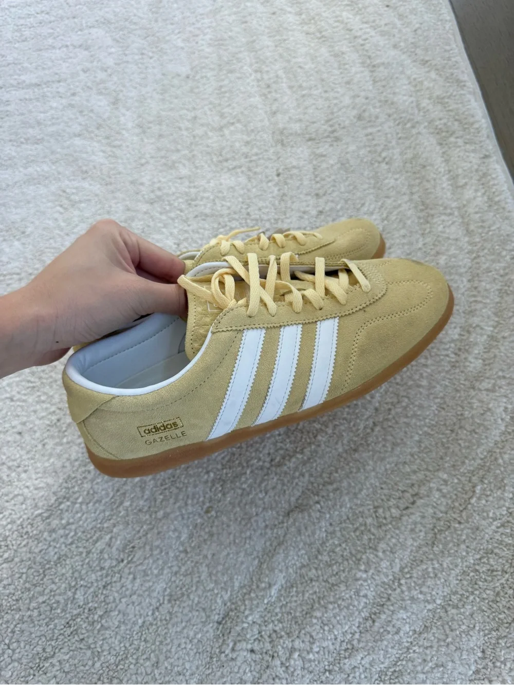 adidas Yellow Suede Sneakers with White Stripes - Picture 3 of 5